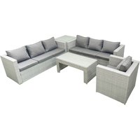 Fimous Wicker PE Rattan Sofa Garden Furniture Set with Oblong Coffee Table Armchair Side Table Light Grey Mixed