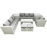 Fimous Wicker PE Rattan Sofa Garden Furniture Set with Oblong Coffee Table Armchair 2 Small Footstools 2 Side Tables Light Grey Mixed