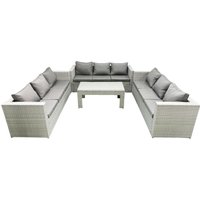 Fimous Rattan Garden Outdoor Furniture Set 9 Seater Garden Sofa Oblong Coffee Table Set Light Grey Mixed