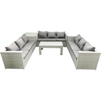 Fimous Rattan Garden Outdoor Furniture Set 9 Seater Garden Sofa Oblong Coffee Table Set with Side Table Light Grey Mixed