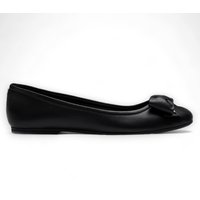 Windsor Smith Women's Leather Flat Bellarina Shoes With Bow - Bunny in Black | Size: 3