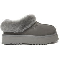EverAu Australia Women's Real Sheepskin Topknot Leather Platform Slippers with EVA Sole in Grey | Size: 6