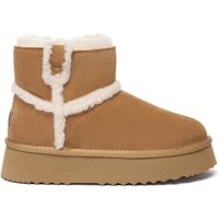 EverAu Australia Women's Real Wool Barren Leather Chic Platform Short Boots with EVA Sole in Brown | Size: 8