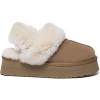 EverAu Australia Women's Real Sheepskin Fantail Leather Platform Slippers With Two Removable Straps with EVA Sole in Gold | Size: 7