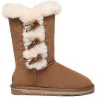 EverAu Australia Women's Real Sheepskin Ashy Horn Toggle Buttons Tall Boots with TPR Sole in Brown | Size: 7