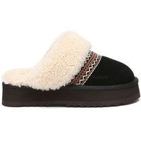 EverAu Australia Women's Crake Knitted Platform Real Sheepskin Slippers in Black | Size: 4
