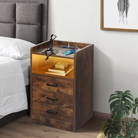 Levede Bedside Table Nightstand USB Charger Outlet RGB LED 3 Drawers Storage in Bright Green