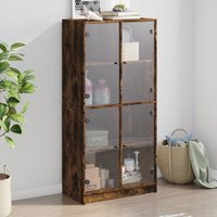 Berkfield Home Highboard with Doors Smoked Oak 68x37x142 cm Engineered Wood in Brown | Size: 68 x 37 x 142 cm