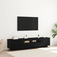 Berkfield Home TV Cabinet with LED Lights in Black Oak - 180x35x40 cm, Made of Engineered Wood | Size: 180 x 35 x 40 cm