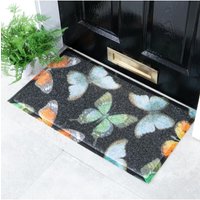 Artsy Mats Watercolour Butterfly Indoor Outdoor Doormat in Black | Size: 40 cm x 70 cm
