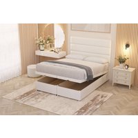 Somnior Chambery Hybrid Pocket Sprung Orthopaedic Ottoman Bed Set with Headboard Plush Velvet in White | Size: Single