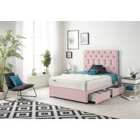 Somnior Premier Plush Velvet Sprung Memory Foam 4 Drawer Divan Bed Set with Upholstered Headboard in Pink | Size: Super King