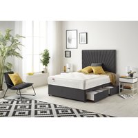 Somnior Platinum Sprung Memory Foam 2 Drawer Divan Bed with Upholstered Headboard Plush Velvet in Black | Size: Single
