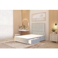 Somnior Alexas Divan 2 Draw Bed Base with Floor Standing Headboard Plush Velvet in Silver | Size: Small Double