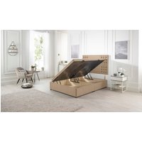 Somnior Flexby Plush Fabric Side Opening Ottoman Bed With Headboard in Beige | Size: Small Single