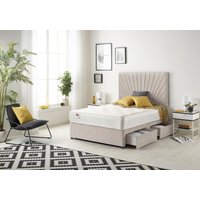 Somnior Platinum Sprung Memory Foam 2 Drawer Divan Bed with Upholstered Headboard Plush Velvet in Silver | Size: Double