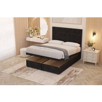 Somnior Chambery Hybrid Pocket Sprung Orthopaedic Ottoman Bed Set with Headboard Plush Velvet in Black | Size: Small Double