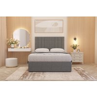 Somnior Alexas Linen Fabric Divan Bed Set with Midnight Pocket Sprung Mattress & Headboard in Mid Grey | Size: Small Double