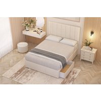 Somnior Austin Plush Velvet Divan Bed Set 2 Drawers with Midnight Pocket Spring Mattress & Headboard in Ivory | Size: Double