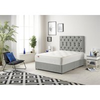 Somnior Premier Divan Bed with 24Cm Deep Mattress & Headboard In Wool Tweed Fabric in Grey | Size: King