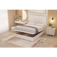 Somnior Alexas Divan Ottoman Bed with Midnight Pocket Spring Mattress & Headboard Plush Velvet in White | Size: King
