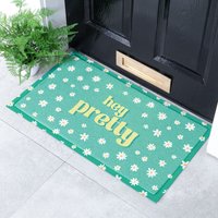 Artsy Mats Hey Pretty Flowers Doormat (70 x 40cm) in Blue | Size: 40 cm x 70 cm