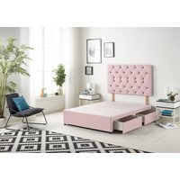 Somnior Premier Divan Bed Base With 4 Drawers & Headboard Plush in Pink | Size: Super King