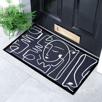 Artsy Mats Face Lines Abstract Indoor & Outdoor Doormat in Black | Size: 40 cm x 70 cm