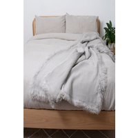 Native Natural Grey Linen Blanket Sheepskin Trim 140x180cm | Size: Double