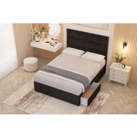 Somnior Chambery Plush Velvet Hybrid Pocket Sprung Orthopaedic Divan Bed Set with 2 Drawers & Upholstered Headboard in Black | Size: Small Double