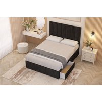 Somnior Austin Plush Velvet Midnight Pocket Sprung Divan Storage Bed with 4 Drawers & Headboard in Black | Size: Small Double