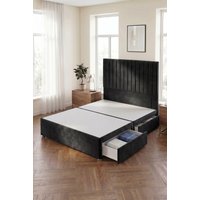 Somnior Eleanor Divan Bed 2 Drawers & 54" Floor Standing Headboard Velvet in Black | Size: King