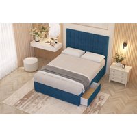 Somnior Alexas Plush Velvet 2 Drawer Divan Bed Set with Midnight Pocket Sprung Mattress & Headboard in Navy | Size: Small Double