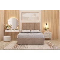 Somnior Austin Plush Velvet Divan Bed Set with Midnight Pocket Spring Mattress & Headboard in Beige | Size: Small Double