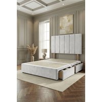 Somnior Austin Divan Bed with 2 Storage Drawers & Headboard Velvet in White | Size: Small Double