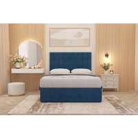 Somnior Alexas Plush Velvet Divan Bed Set with Midnight Pocket Sprung Mattress & Headboard in Navy | Size: Super King