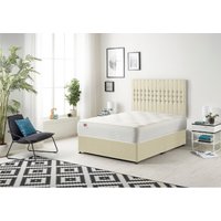 Somnior Galaxy Sprung Memory Foam Divan Bed with Headboard In Linen Fabric in Cream | Size: King