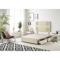 Somnior Flexby Divan Bed Base With 4 Drawers & Headboard Linen in Cream | Size: Super King
