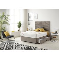 Somnior Platinum Sprung Memory Foam 2 Drawer Divan Bed with Upholstered Headboard Tweed Fabric in Brown | Size: Double