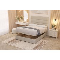 Somnior Chambery Hybrid Pocket Sprung Orthopaedic Ottoman Bed Set with Headboard Tweed Fabric in Natural | Size: King