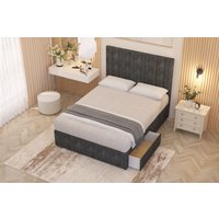 Somnior Alexas Tweed Fabric Midnight Pocket Sprung Divan Storage Bed with 4 Drawers & Headboard in Charcoal | Size: Double