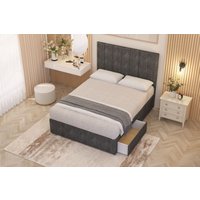 Somnior Austin Tweed Fabric Divan Bed Set 2 Drawers with Midnight Pocket Spring Mattress & Headboard in Charcoal | Size: Double