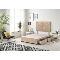 Somnior Platinum Divan Bed Base With 4 Drawers & Headboard Plush in Beige | Size: Small Double