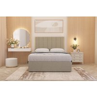 Somnior Austin Linen Fabric Divan Bed Set with Midnight Pocket Spring Mattress & Headboard in Beige | Size: King