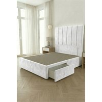 Somnior Austin 2 Drawer Divan Bed Base & 54" Floor Standing Headboard Velvet in White | Size: Small Single