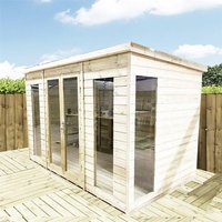 Marlborough 14 x 9 Pressure Treated Pent Summerhouse with Double Doors in Natural