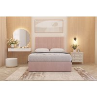 Somnior Austin Plush Velvet Divan Bed Set with Midnight Pocket Spring Mattress & Headboard in Pink | Size: Double