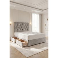Somnior Ziggy Plush Velvet Divan Bed 2 drawers with Sprung Memory Foam Mattress & headboard in Silver | Size: Super King