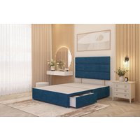 Somnior Chambery 2 Draw Divan Bed Frame with Headboard Plush Velvet in Navy | Size: Small Single