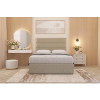 Somnior Chambery Linen Fabric Hybrid Pocket Sprung Orthopaedic Divan Bed Set with Upholstered Headboard in Beige | Size: King